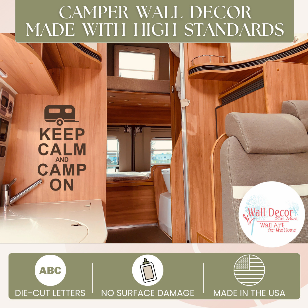 Keep Calm and Camp On RV Camper Wall Decal Sticker Summer Quote 3 Graphic Choice