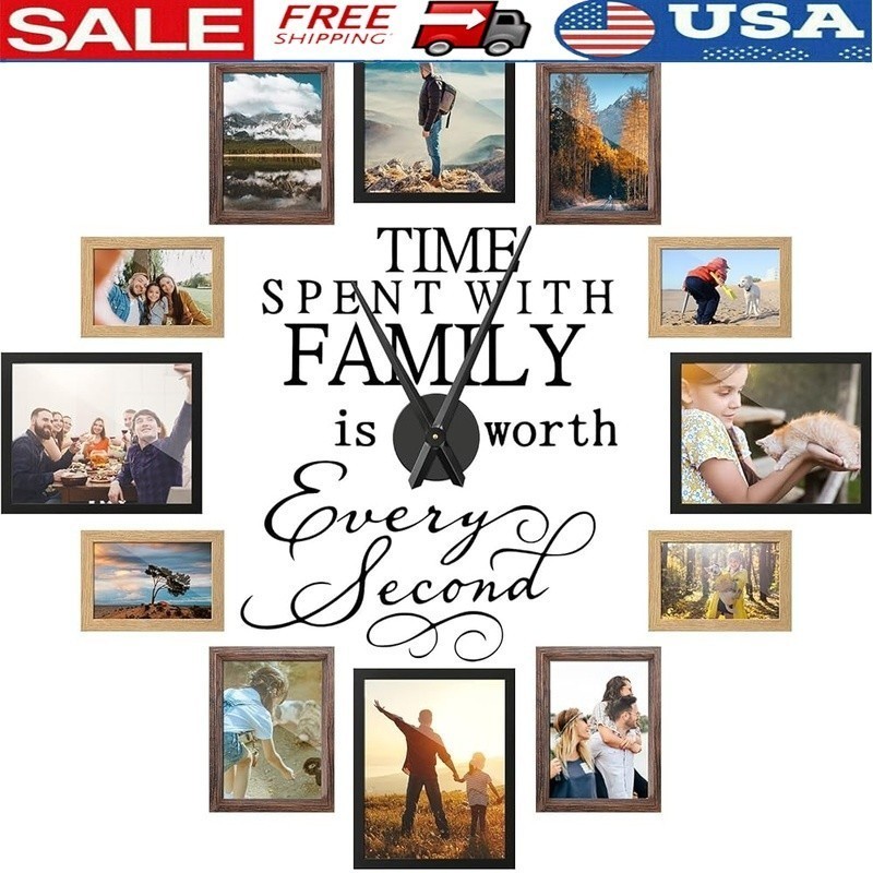 Picture Frames Wall Decor Set Clock Family Quote Stickers DIY Home Art New
