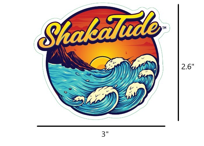 Sun & Waves ShakaTude Sticker Decal Good Vibes Hang Loose Hawaii Aloha Surfing