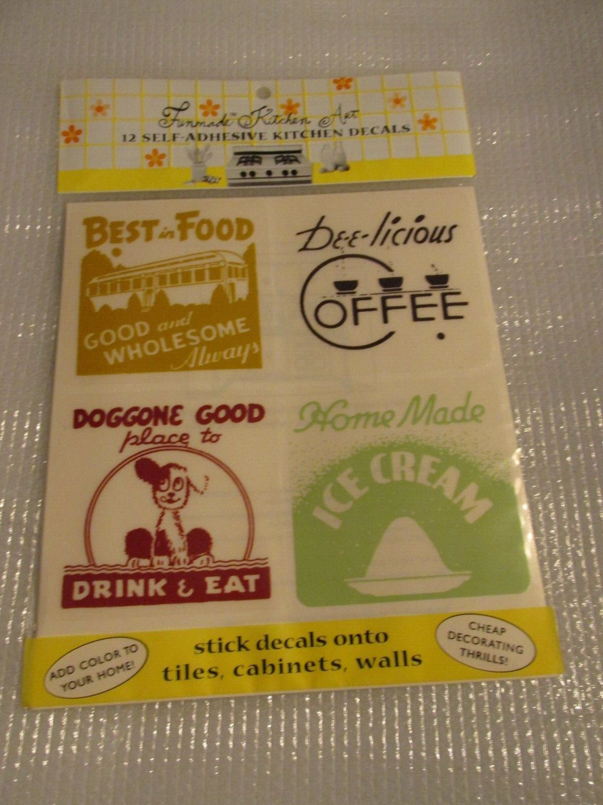 FUNMADE KITCHEN ART ~ 12 SELF ADHESIVE KITCHEN Decal Stickers New in Package