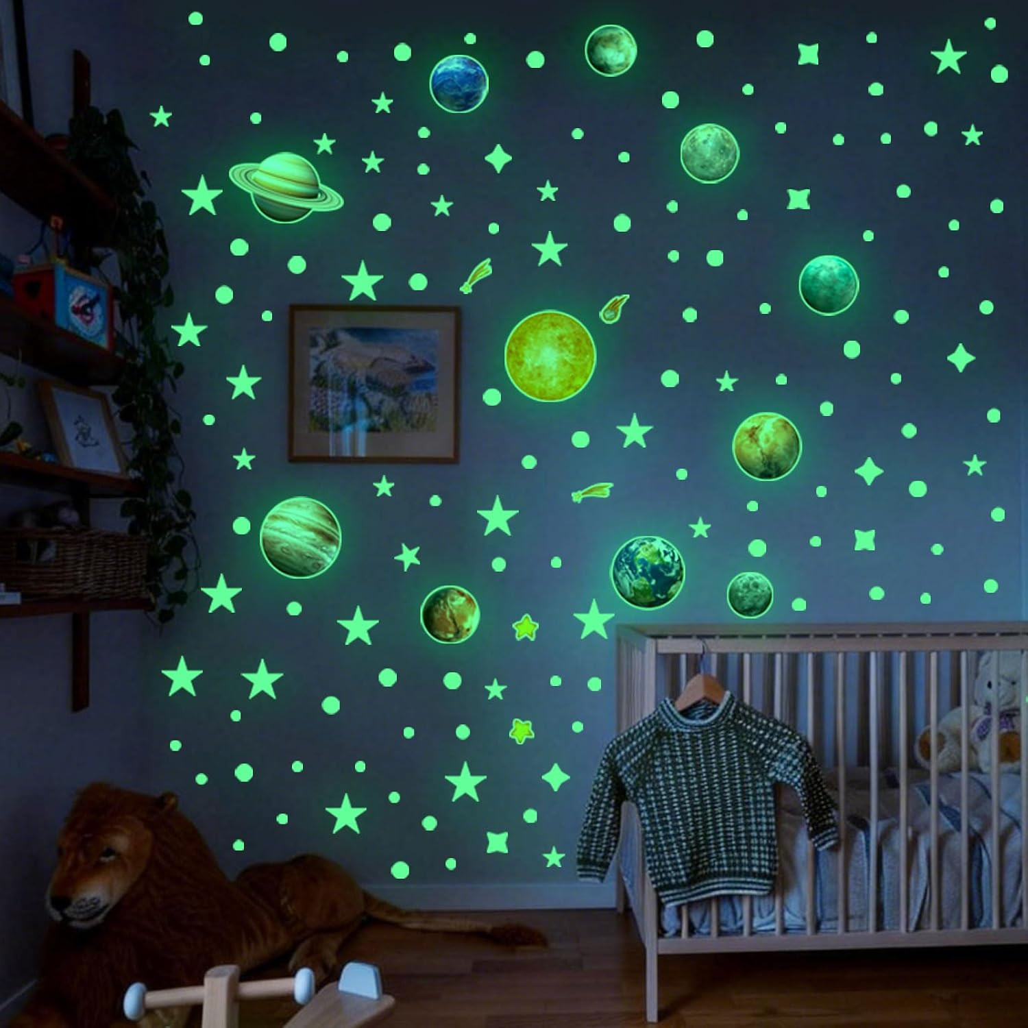 Glow in the Dark Star Space Wall Decals, 4 Sheets, Removable Peel and Stick Deco