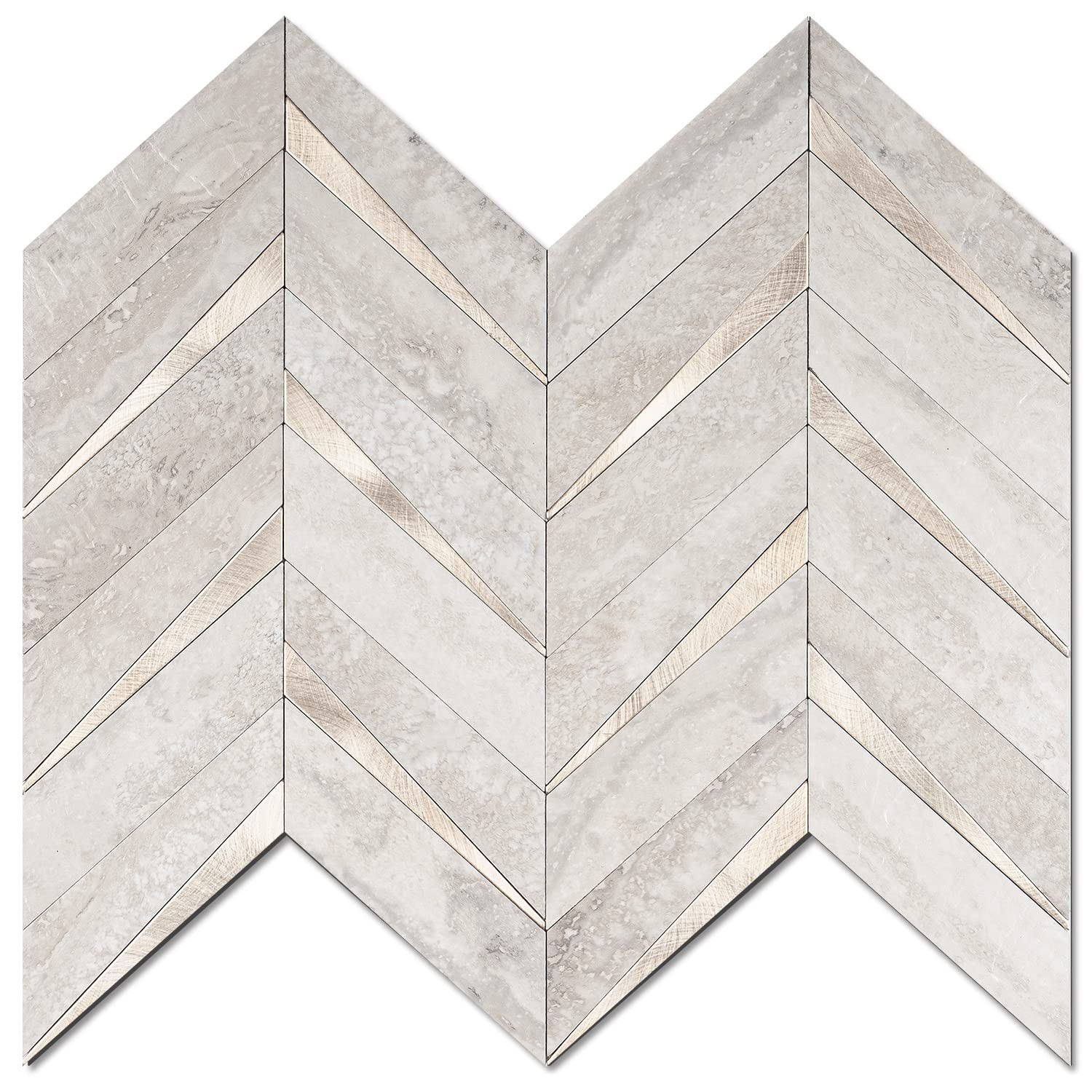 10-Sheet Herringbone Tile Peel and Stick Backsplash, Beige Mixed Metal Gold P…