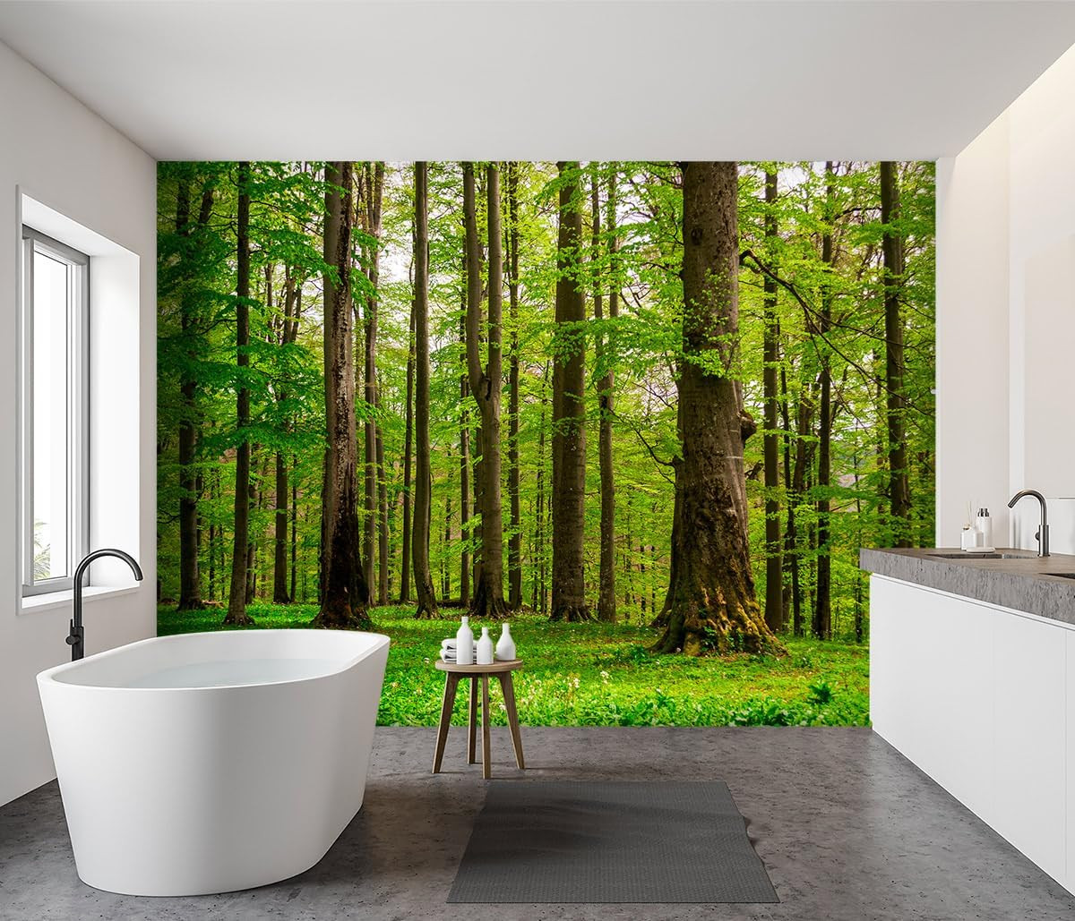 Green Forest Tree Fabric Wallpaper Mural for Living Room & Bedroom 137"x96