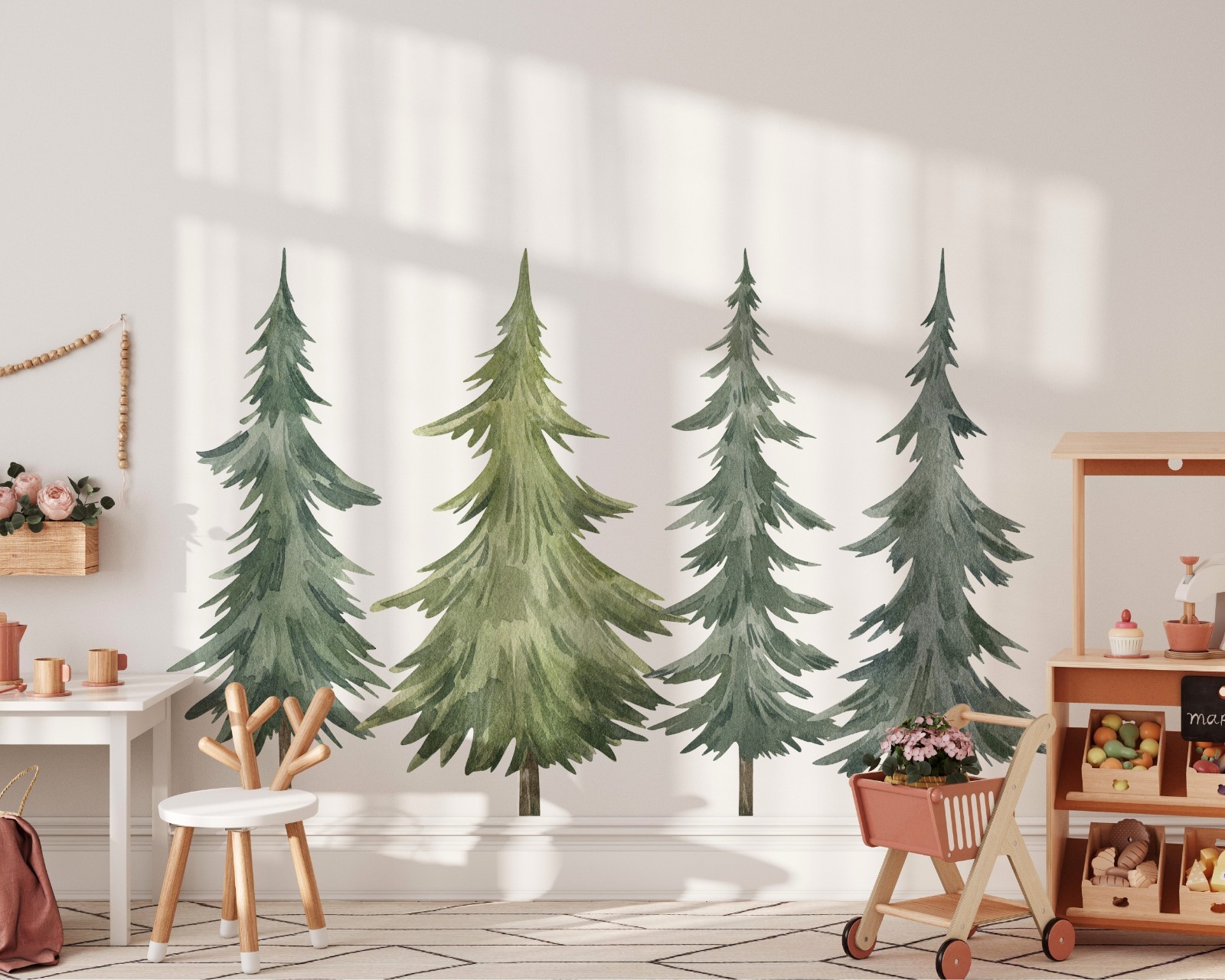 Woodland Pine Tree Wall Decal Tree Nursery Decor Set, MEDIUM Set of 4 Trees