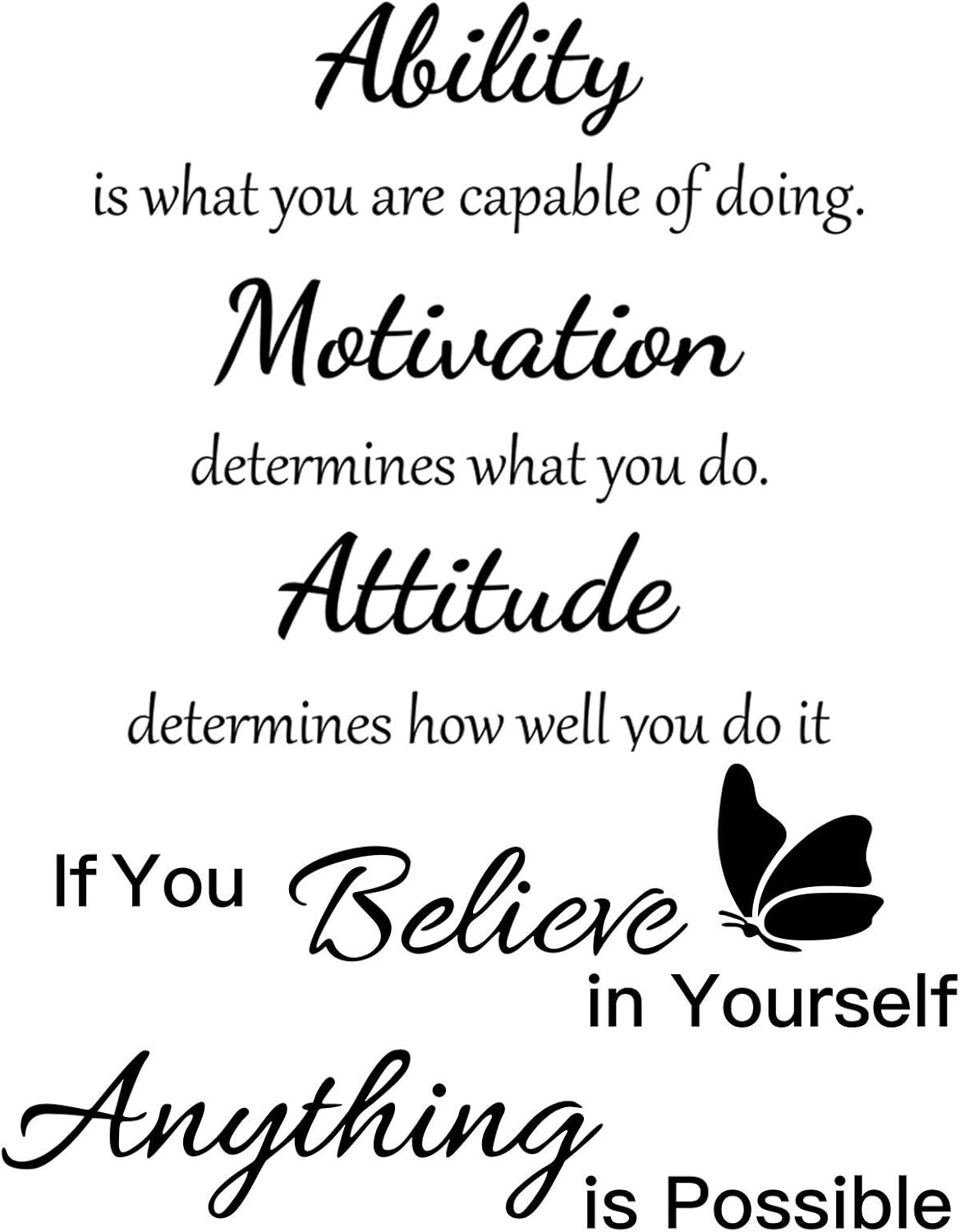 2 Sheets Vinyl Wall Quotes Stickers Ability Motivation Attitude Believe Black
