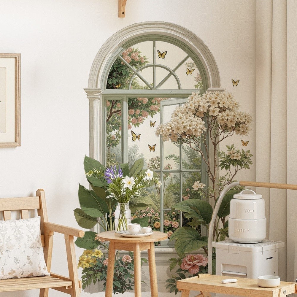 3D Fake Window Wall Sticker Removable Green Plants Flower Wall Decor PVC