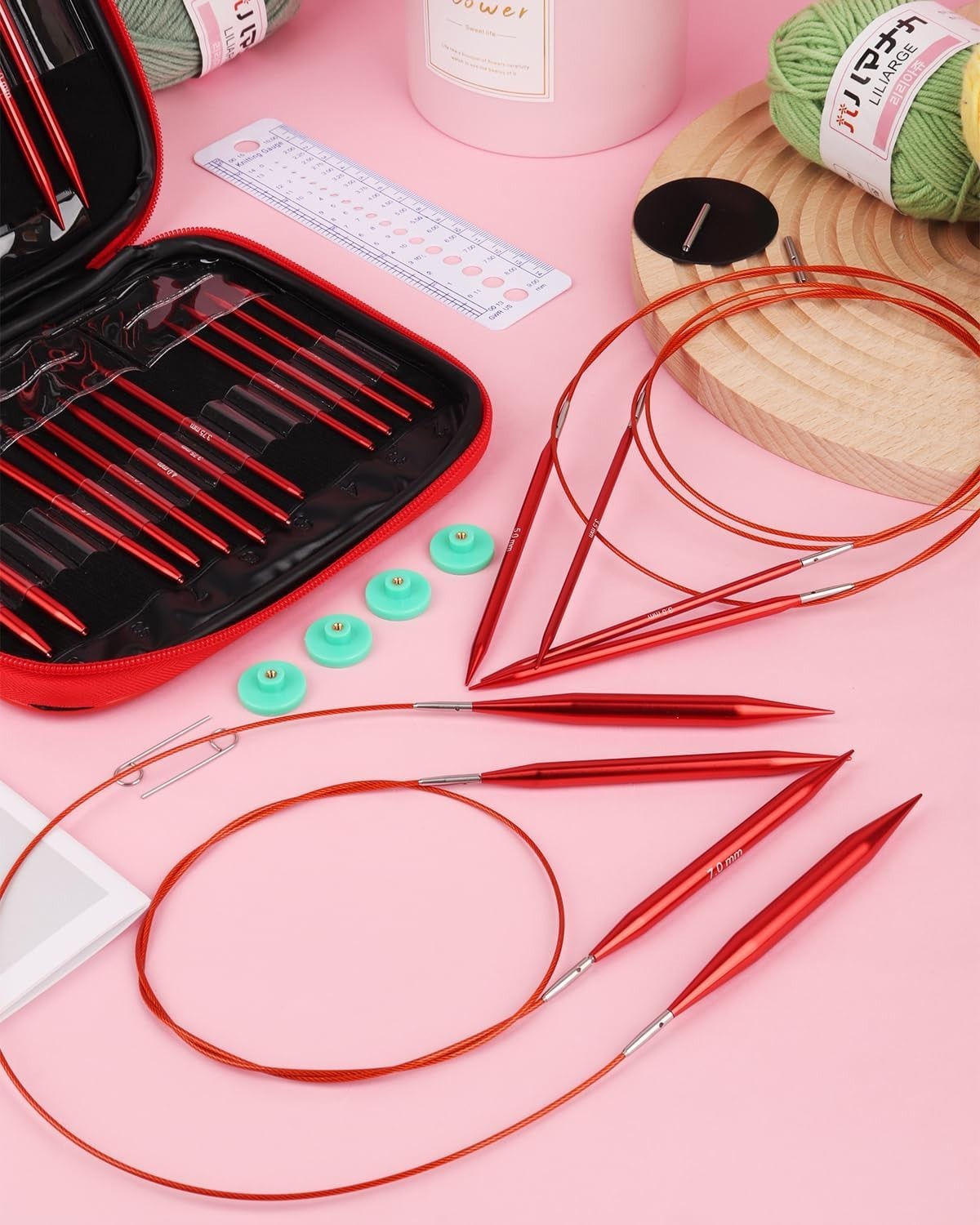 Interchangeable Knitting Needle Set w/Circular Cable for Crafters, 13 Needles