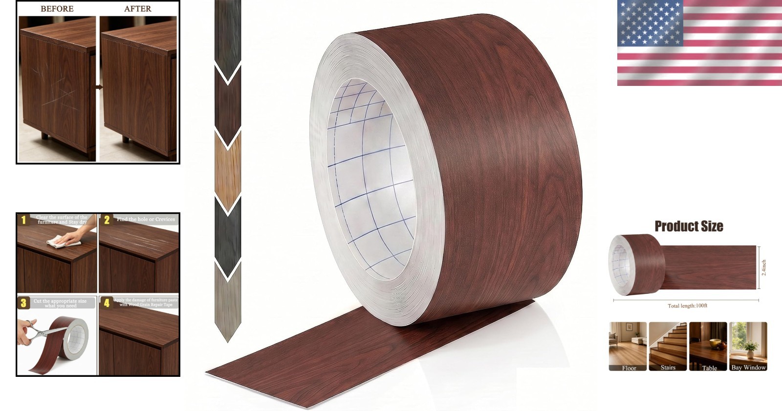 Cherry Wood Grain Repair Tape – Self Adhesive, 2.4"x100ft