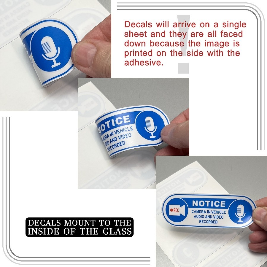 Camera in Car Recording Video XL 4-Pack INSIDE MOUNT Decals Blue White 4.25×1.5
