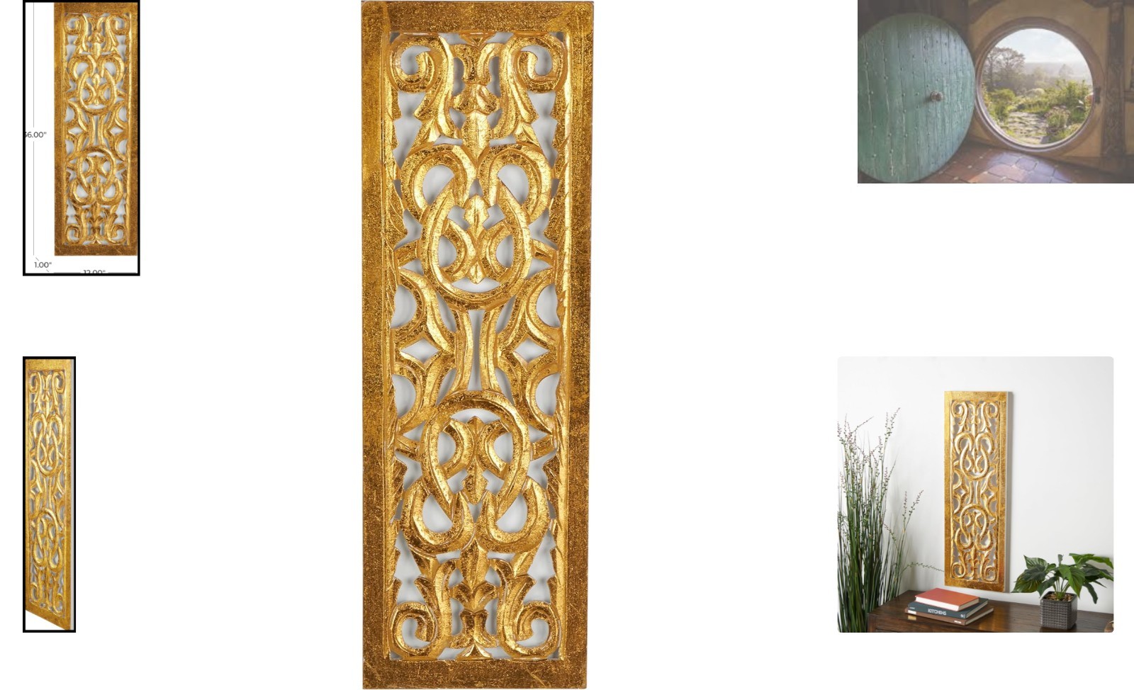 Hand-Carved Floral Wall Sculpture in Gold, 36" x 12" for Elegant Decor
