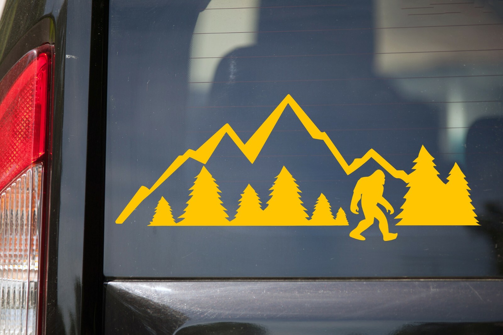 Bigfoot Mountains Scene V7 Vinyl Decal | Sasquatch PNW Trees Camping | Sticker