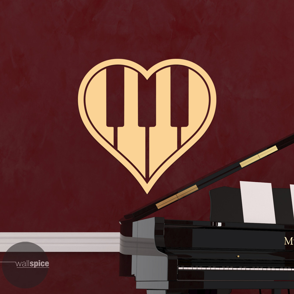 Heart Love Piano Keys Vinyl Wall Decal Sticker Music Musical Instruments