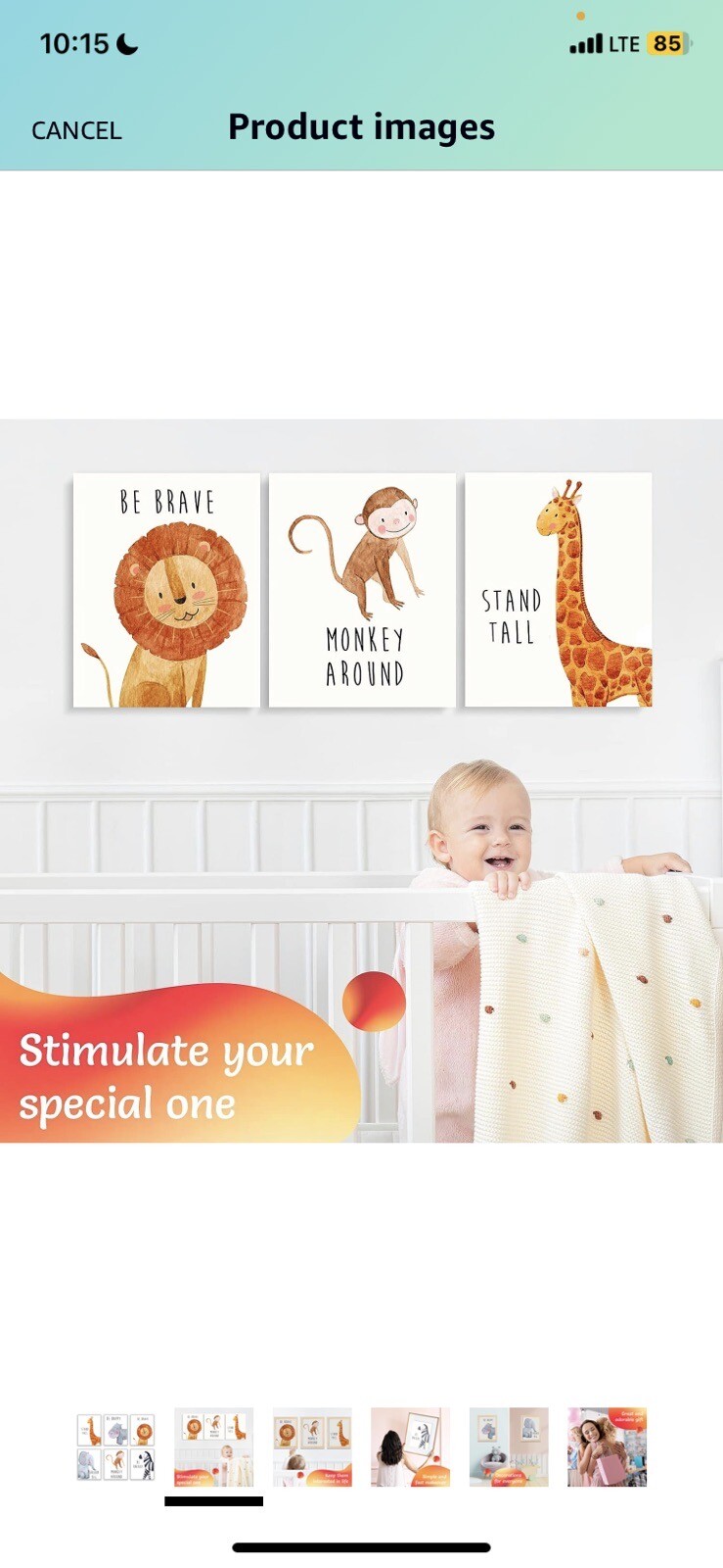6 Pc Jungle Safari Nursery Bedroom Wall Art Posters Decor Boy Girl Unisex Animal