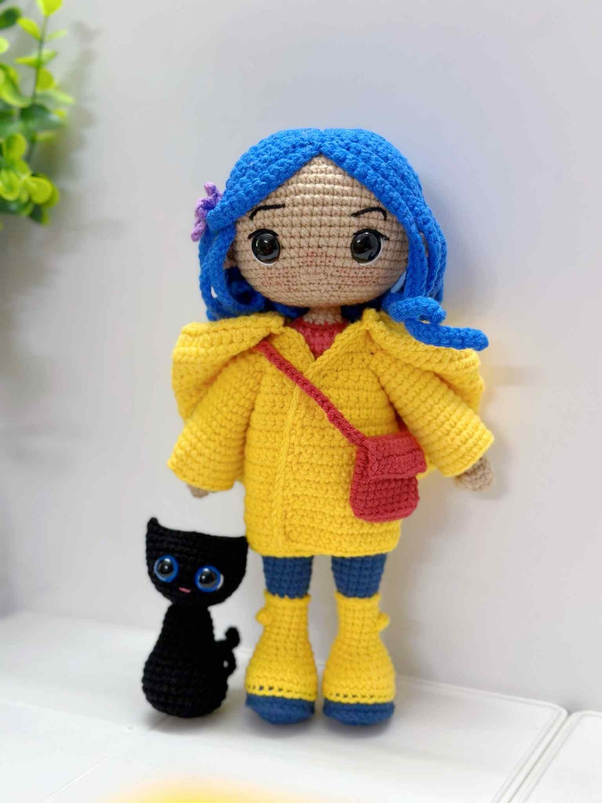 Halloween Crochet Doll with Black Cat Handmade Amigurumi Plush Gift