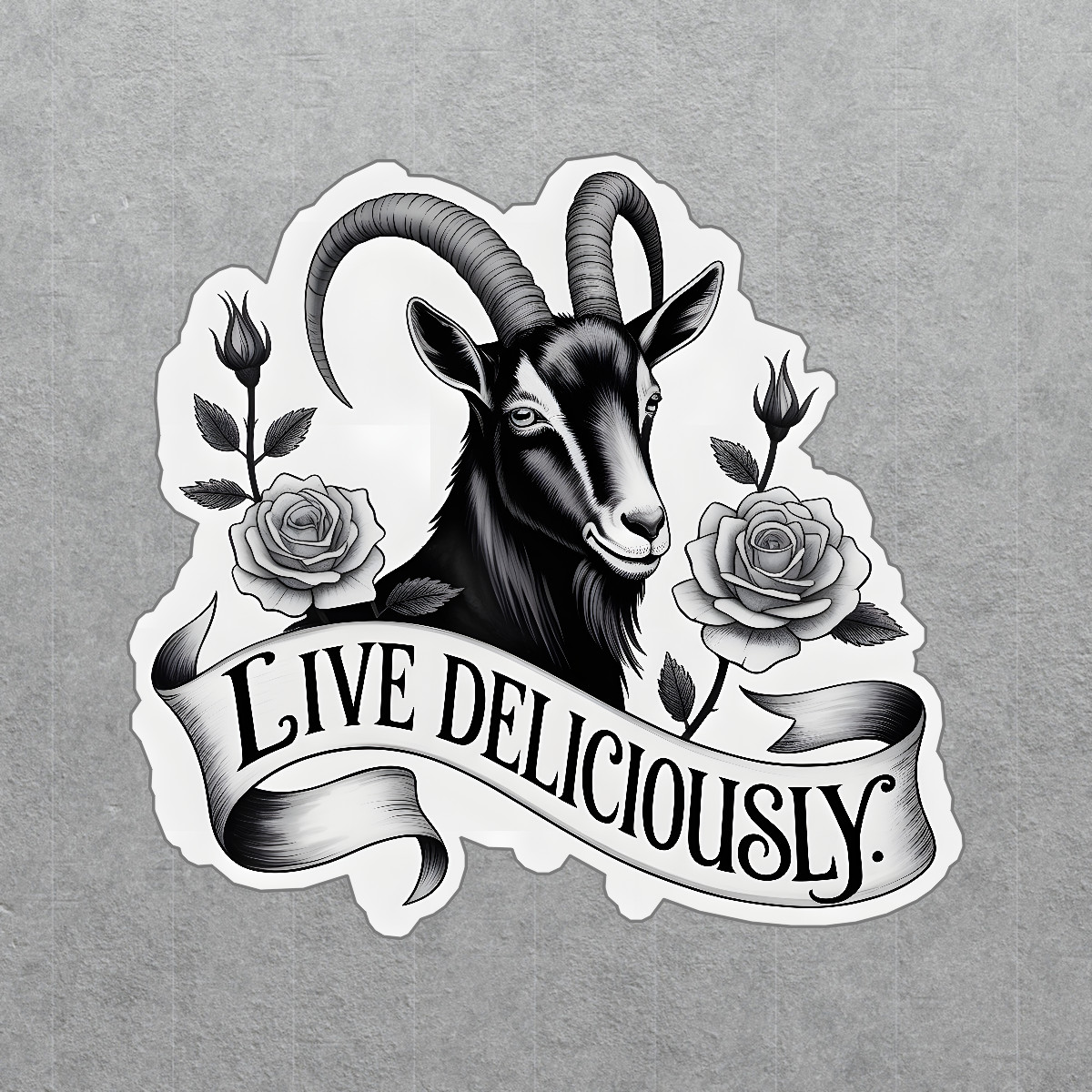 Gothic Black Goat Sticker Live Deliciously Dark Aesthetic, Floral #9036
