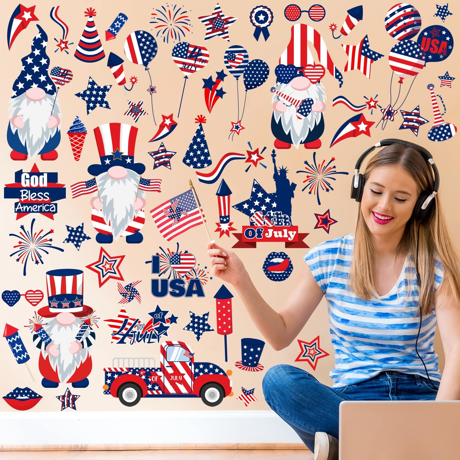 6 Sheets 4th of July Decoration Patriotic Wall Stickers Independence Day Wall