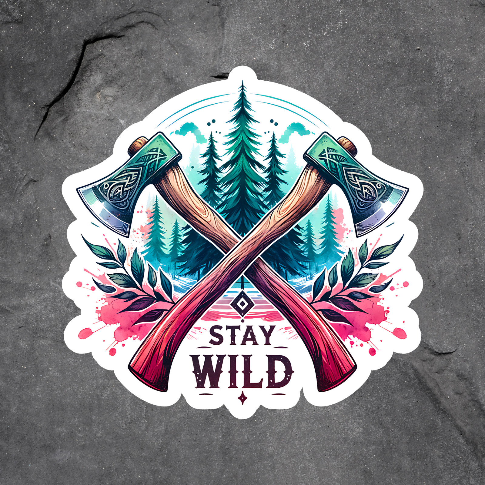 Camping sticker vinyl decal stay wild axes forest outdoors adventure gift