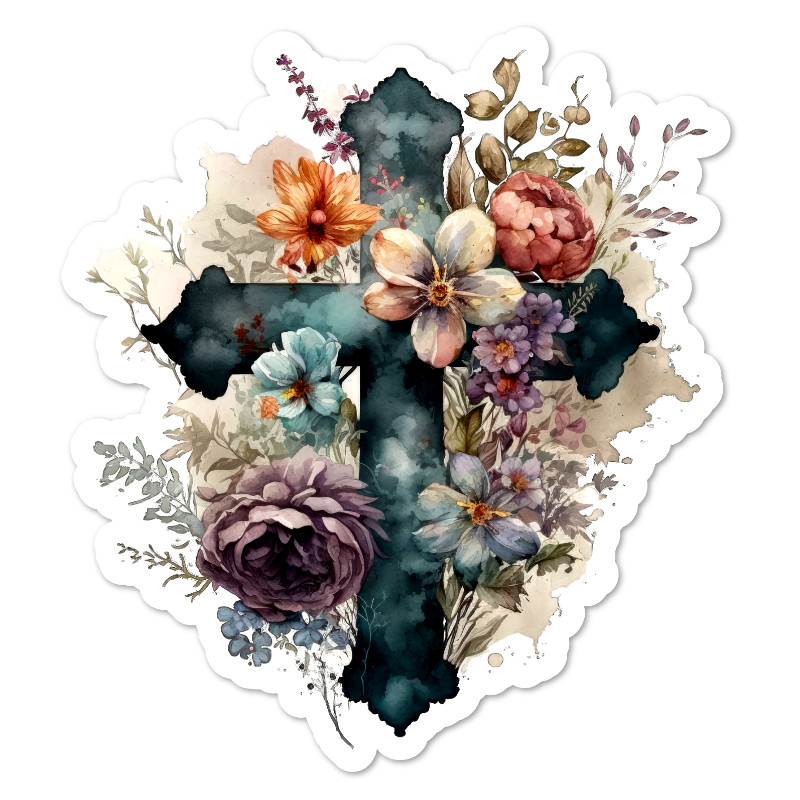 Christian Cross Vinyl Sticker, Water Resistant, Laptop, Water Bottle, Scrapbook