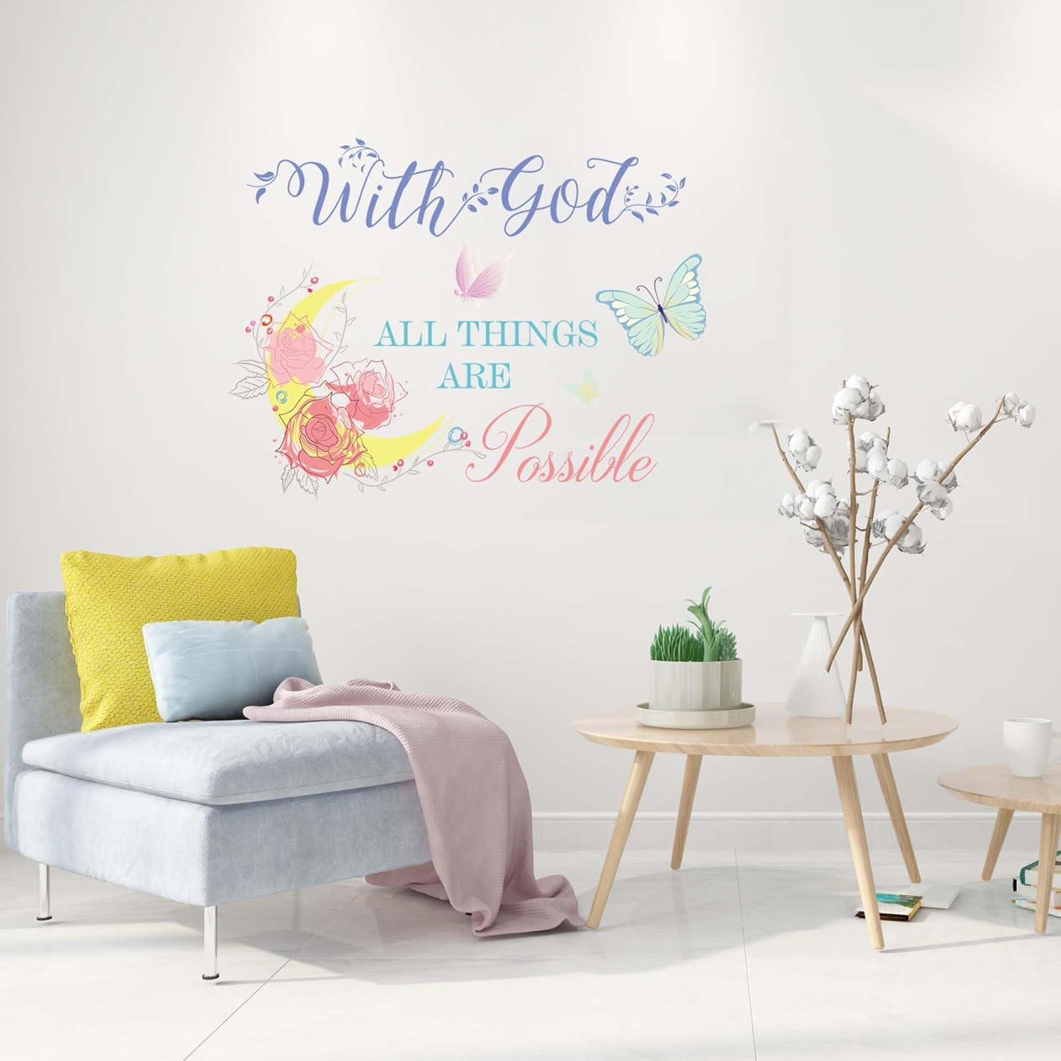 Inspirational Wall Decal with God All Things Are Possible, Vinyl Wall Decals Pee