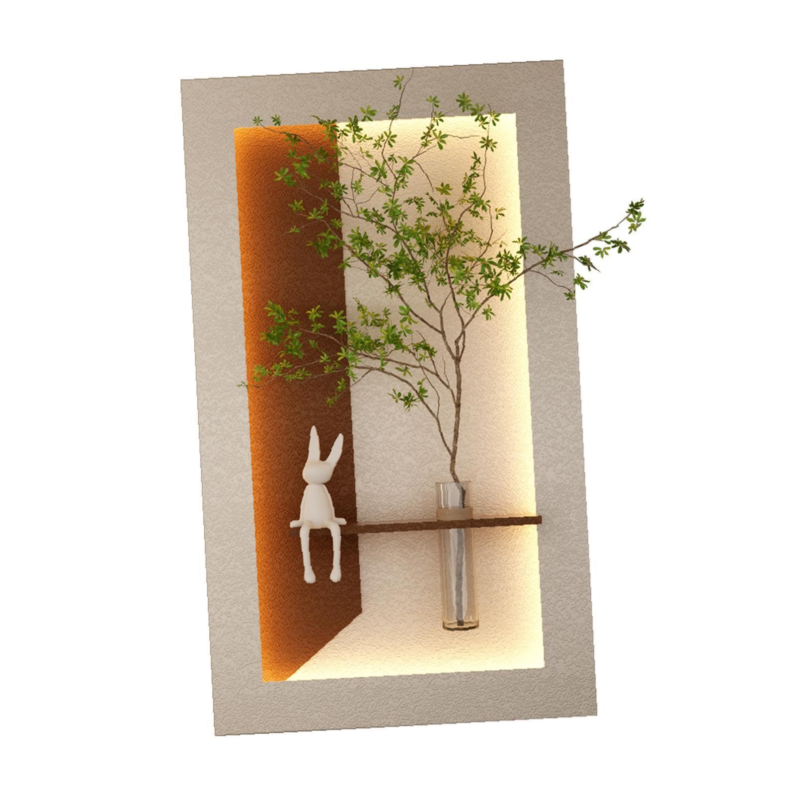 3D Sandstone Art Sculpture Wall Decor Handmade Statue with Green Plants Vase and