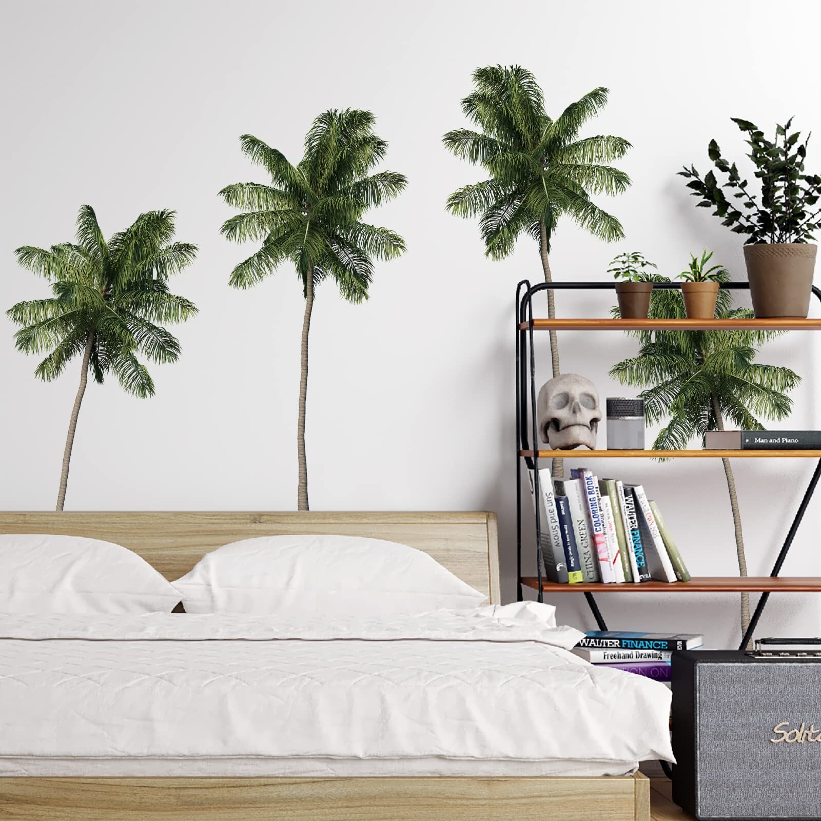 Tropical Plants Green Leaves Wall Decals Palm Tree Plant Wall Stickers Remova…