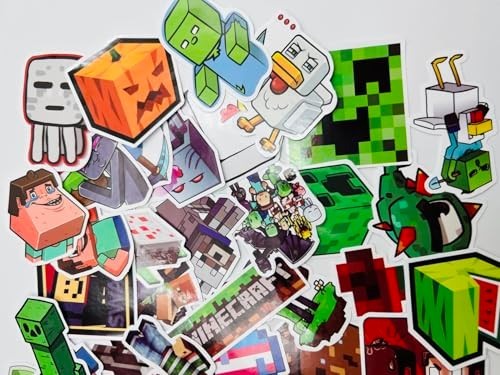 50 Pieces A Minecraft Stickers Decals Set for Kids Adults, Waterproof Pixel Mi