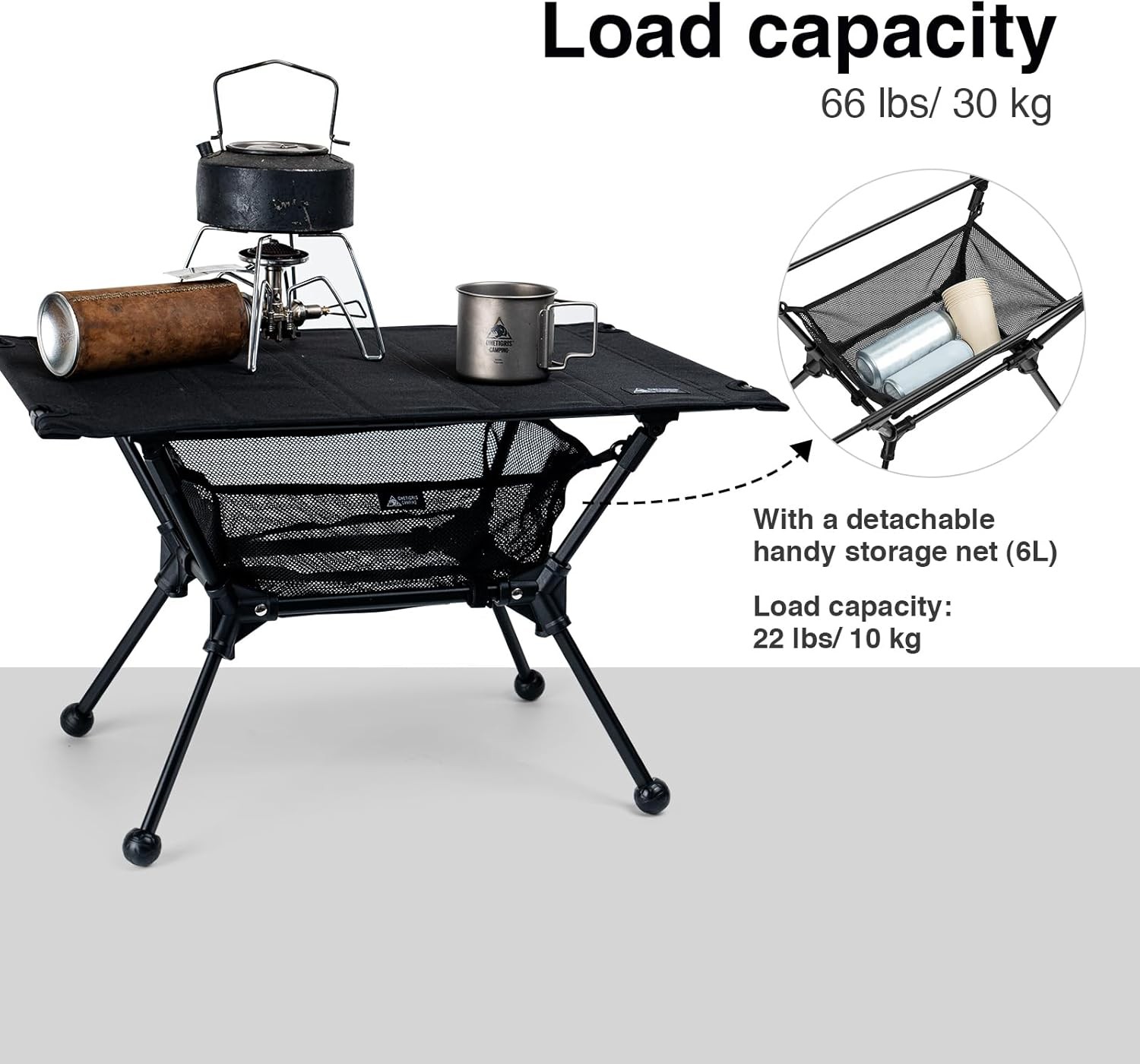 Dipper Camping Table, Lightweight Portable Folding Table with Mesh Storage Net,