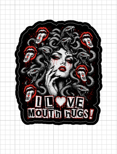 (2) I Love Mouth Hugs Sticker Medusa Snake Goth Tattoo Funny Joke Vinyl Decal