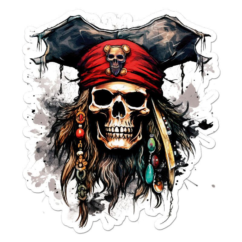 Pirate Captain Skull, Vinyl Decal Sticker, Indoor Outdoor, 3 Sizes, #11423