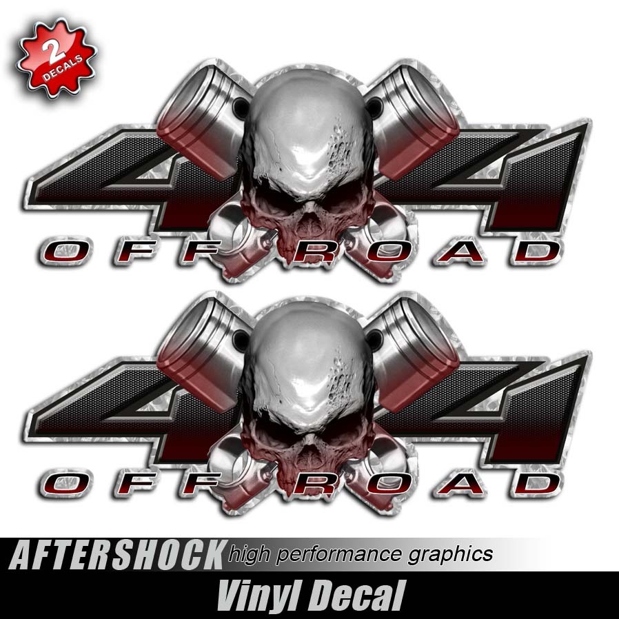 4×4 Skull Truck Sticker Piston Engine Crossbone Decal Red Garage Shop Mechanic