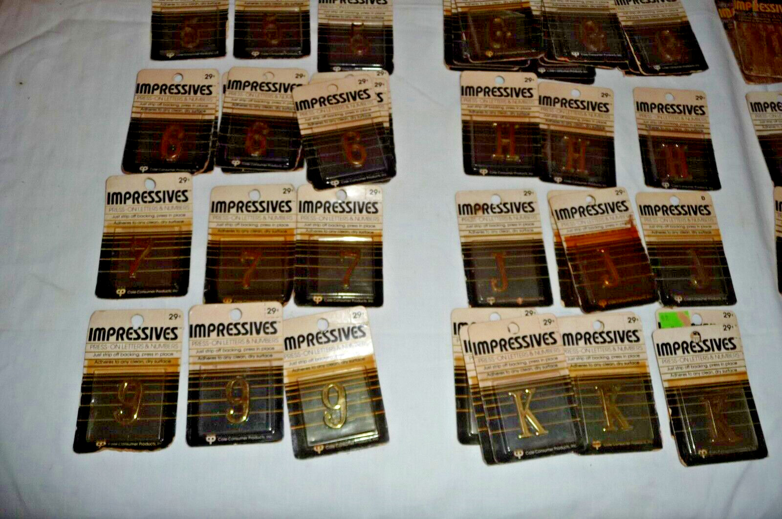 Lot 102 NEW VTG 80’s Moderne Impressives Press-on letters & numbers GOLD Brass