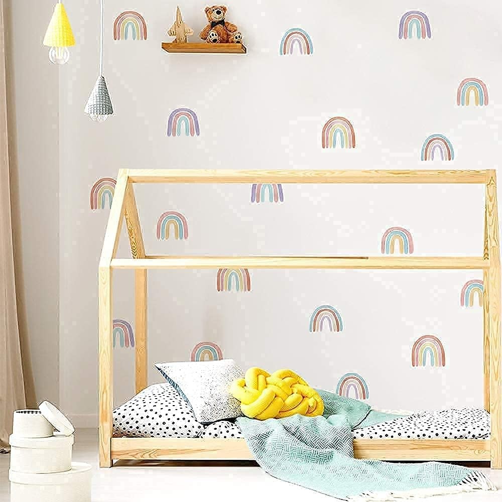 Rainbow Wall Decals for Girl Bedroom Kids Room Decor, Peel and Stick Wallpape…