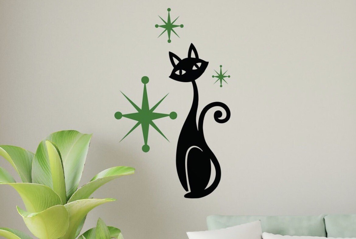 Modern Vintage Cat Starburst With Stars Wall Decal ￼