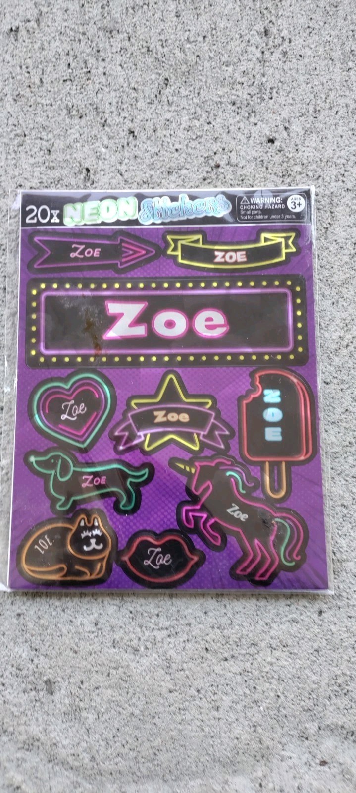 ZOE Neon Stickers by Mulberry Studios, Ages 3+, 1-20 Count, NSU15S, New!