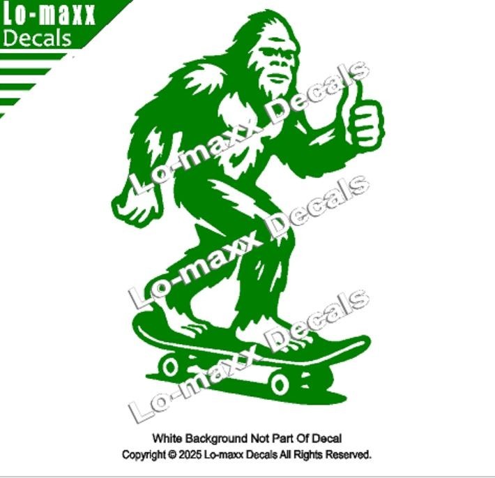 Sasquatch Yeti Skateboard Car Truck Funny Bigfoot Vinyl Sticker Die Cut Decal