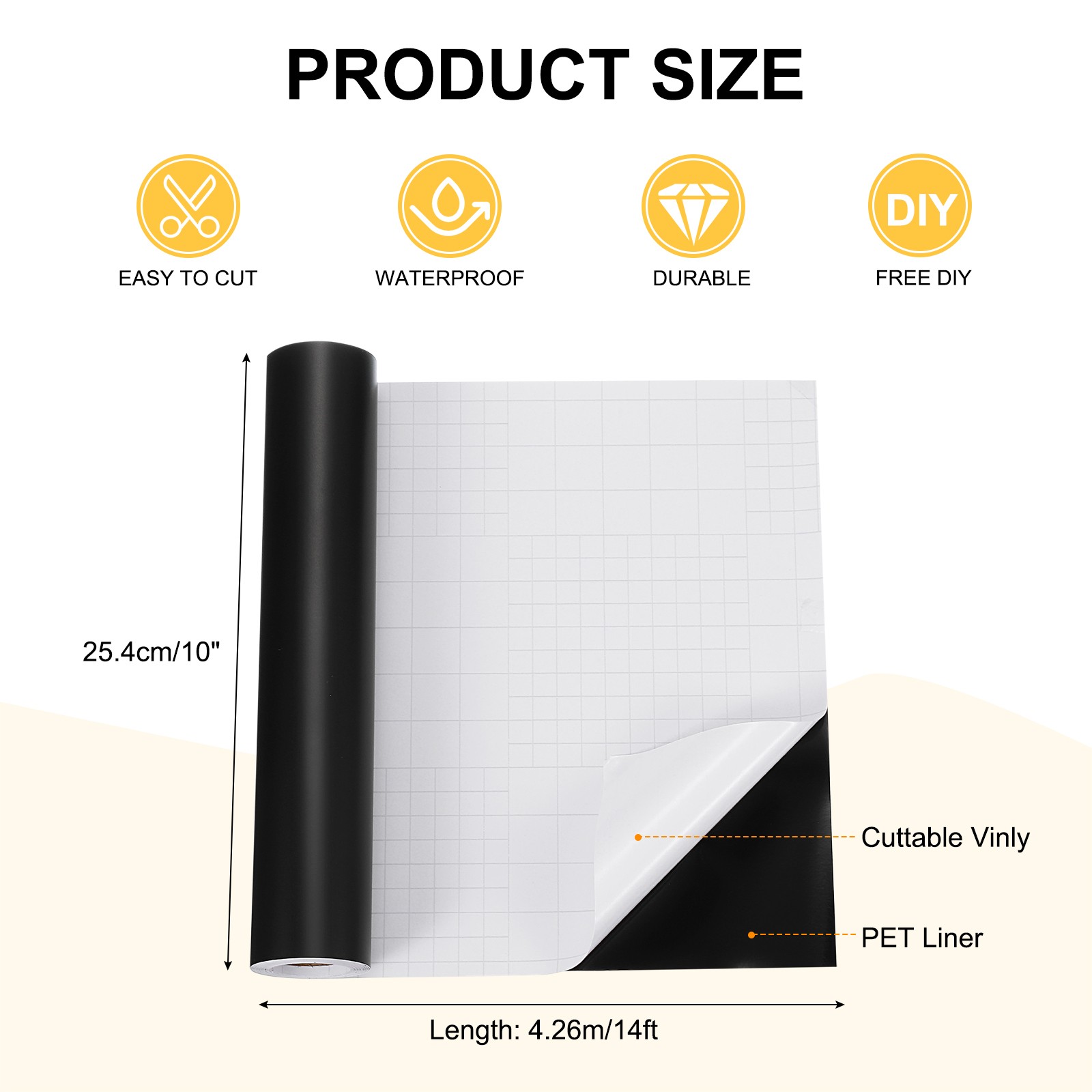 Matte Black Permanent Vinyl Adhesive Film, 10 Inches x 14ft Per Roll