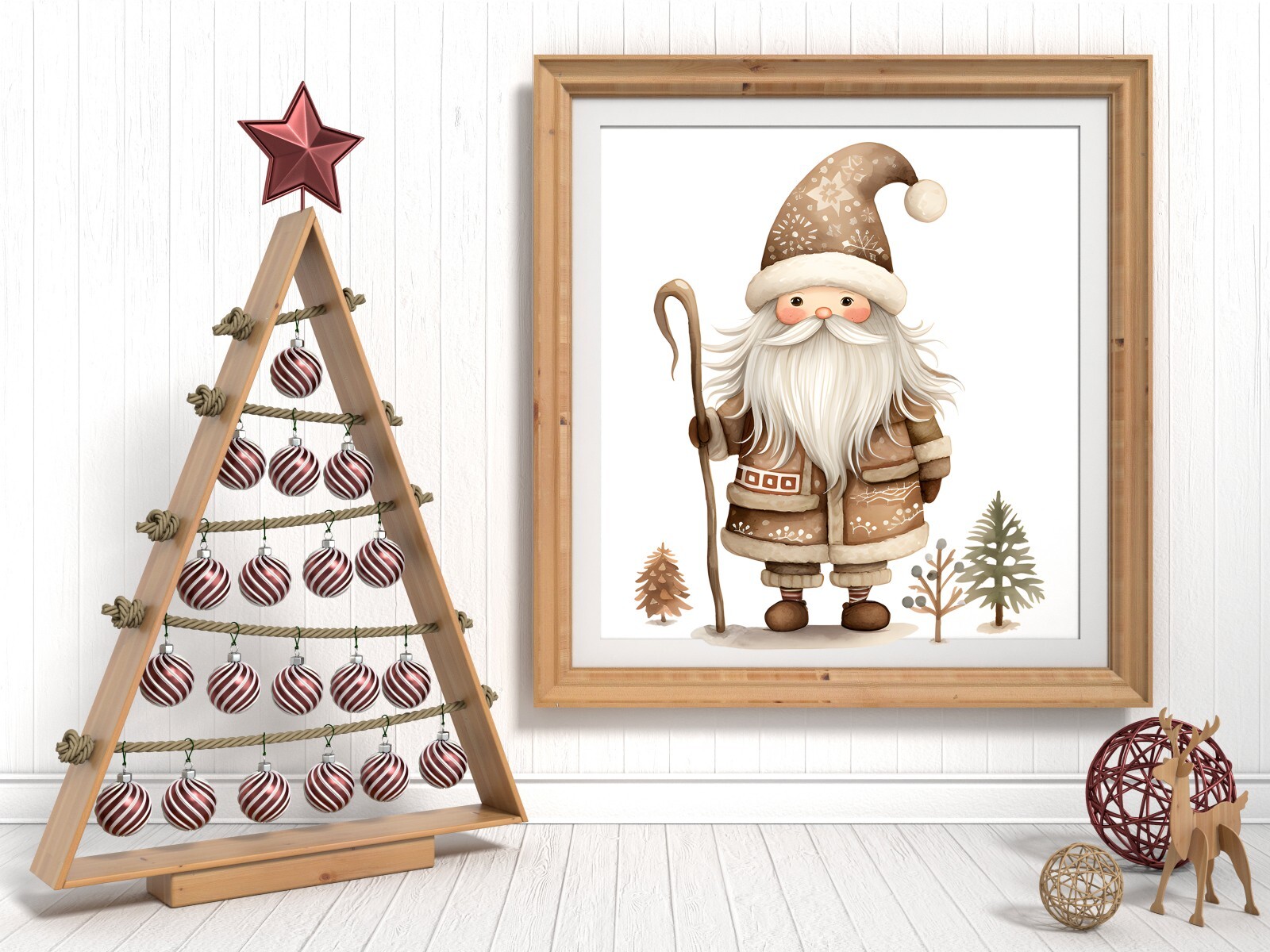 Neutral Christmas Folk Art Santa UV DTF Sticker Transparent Decal