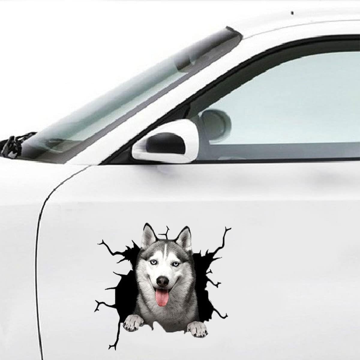 Husky Car Sticker,Funny 3D Vinyl Waterproof Dog Auto 11.8*11.8in, As Shown