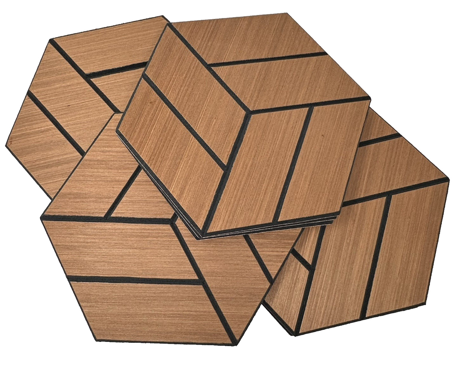 12 Hexagon Acoustic Veneer Wood Wall Panels in Oak Color Adhesive Back New NoBox