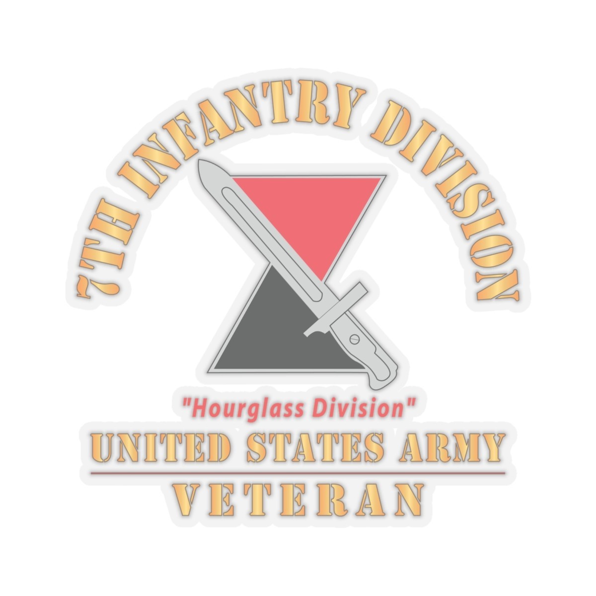 Kiss – Cut Stickers – Army – DUI – 7th Infantry Division – Hourglass Division –