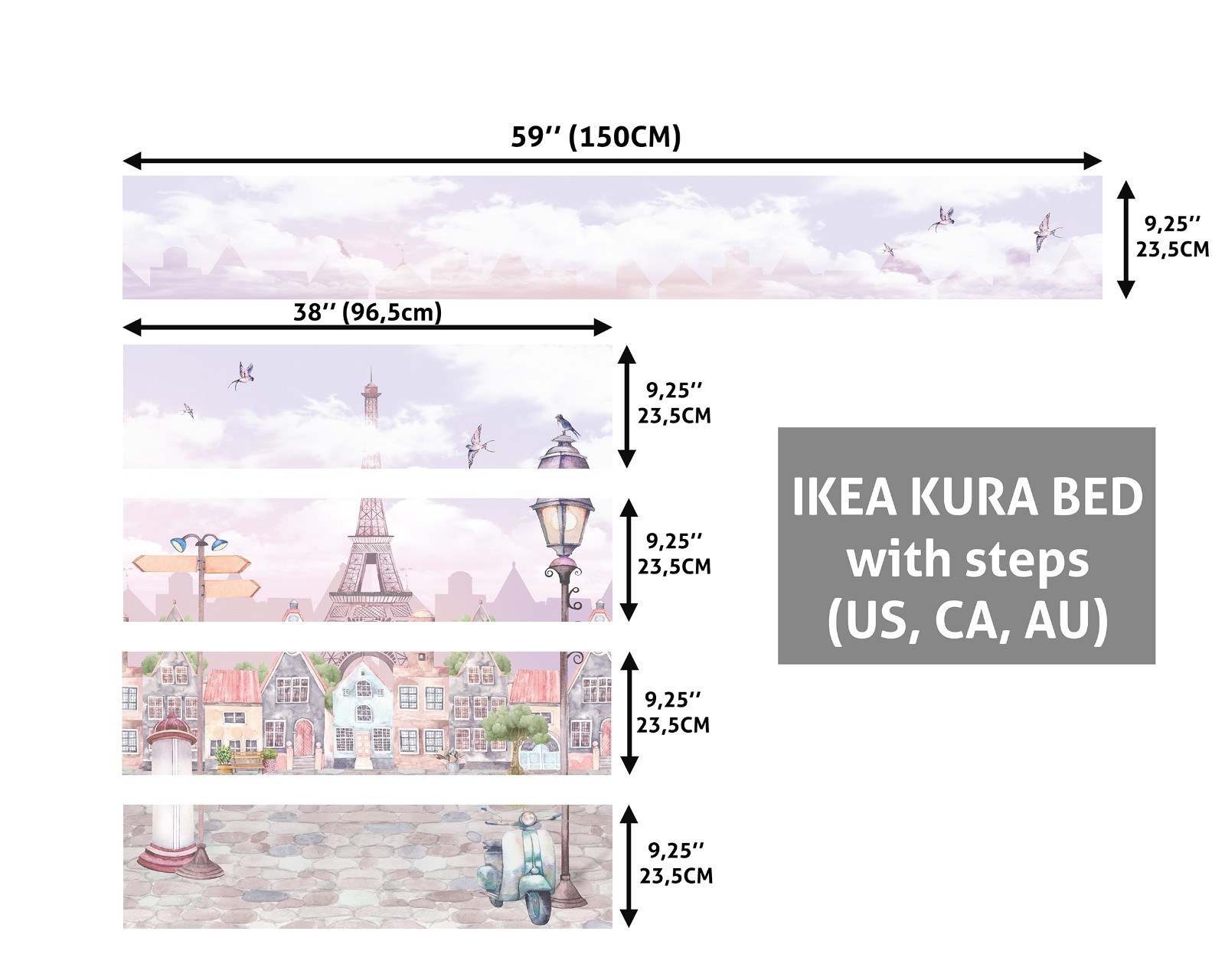 Whimsical Llama IKEA KURA Bed Decals, Pastel Vinyl Stickers, Peel and Stick