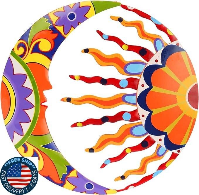 Decoración de arte de pared de sol y luna de metal 16" colorido talavera. neuvo.