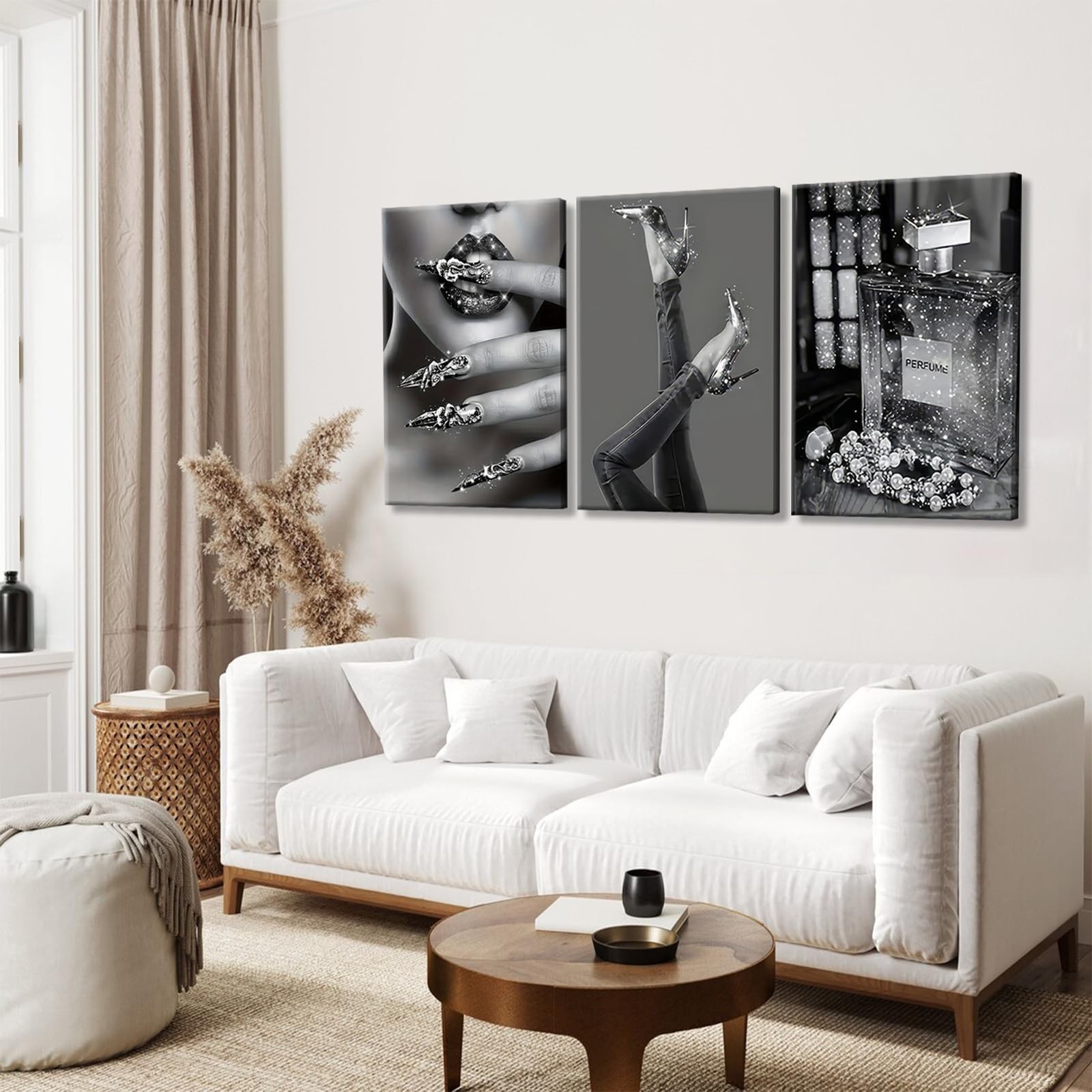 Modern Fashion Woman Canvas Wall Art Black and white stylish wall decor pictu…