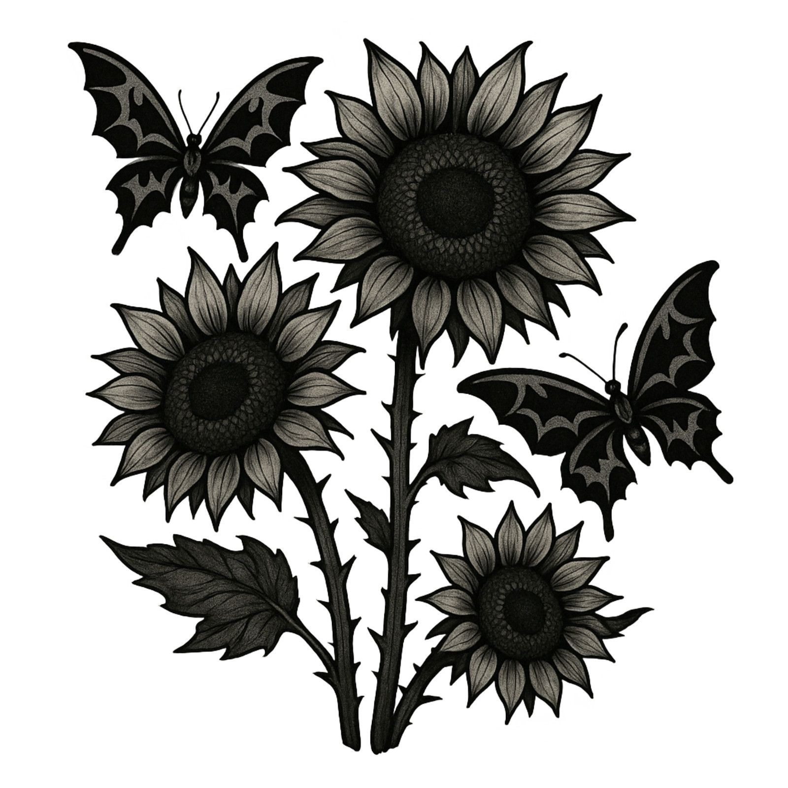 Gothic Sunflower & Bat Butterfly Sticker Dark Floral Fantasy Vinyl Decal