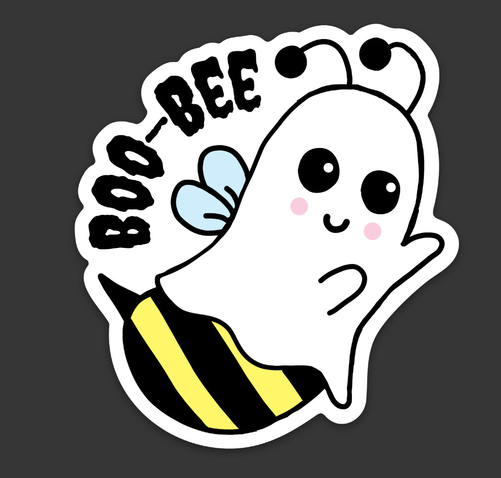 Boo Bee Halloween Spooky Bee Ghost Premium Vinyl Die Cut Sticker 2.73" x 3"