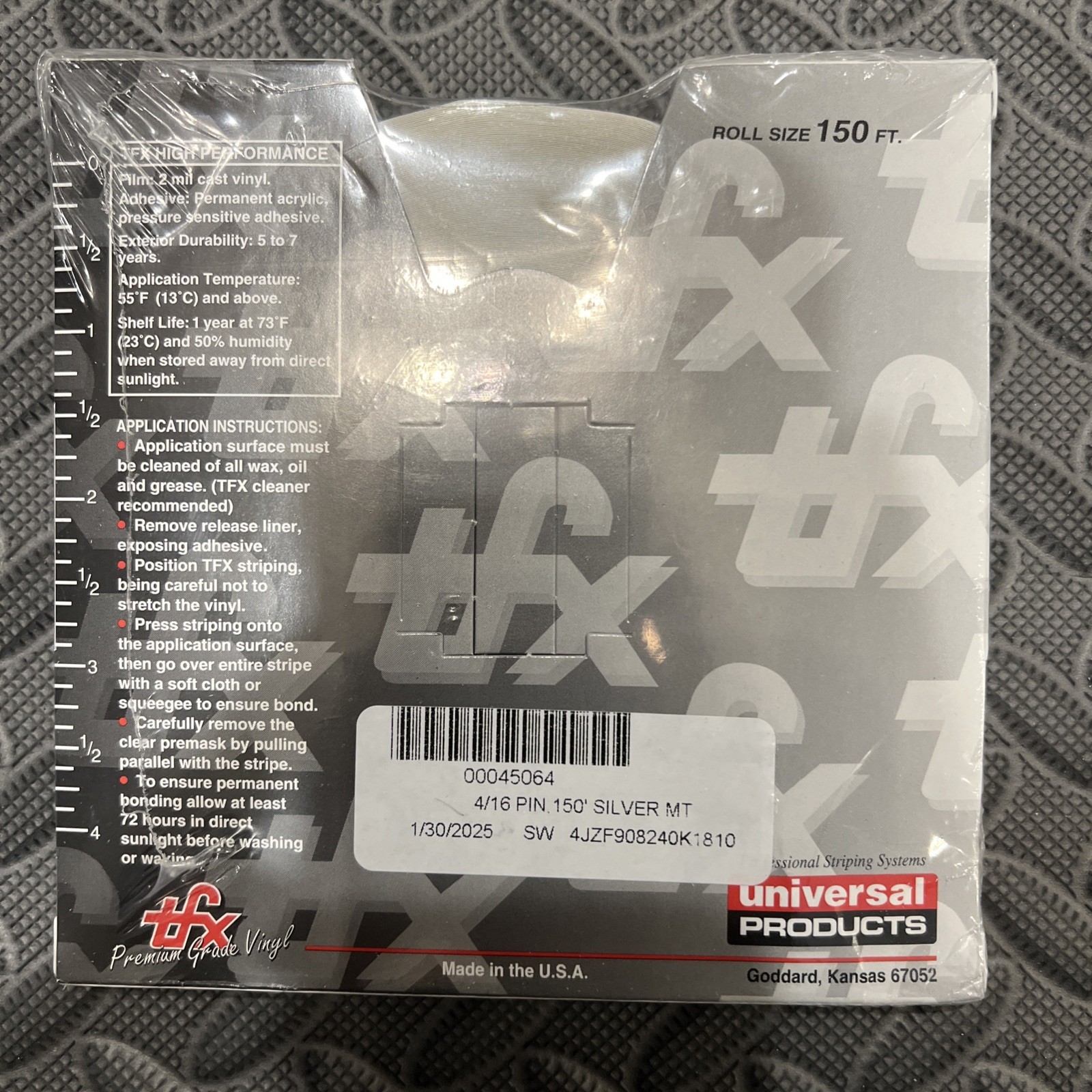 TFX Professional Striping Premium Grade Vinyl 4/16" 150 Ft. Silver MT 00045064