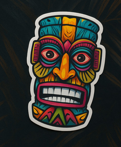 Colorful Tiki Mask Sticker Pack (4) Tribal Totem Waterproof Stickers Hawaii Mug
