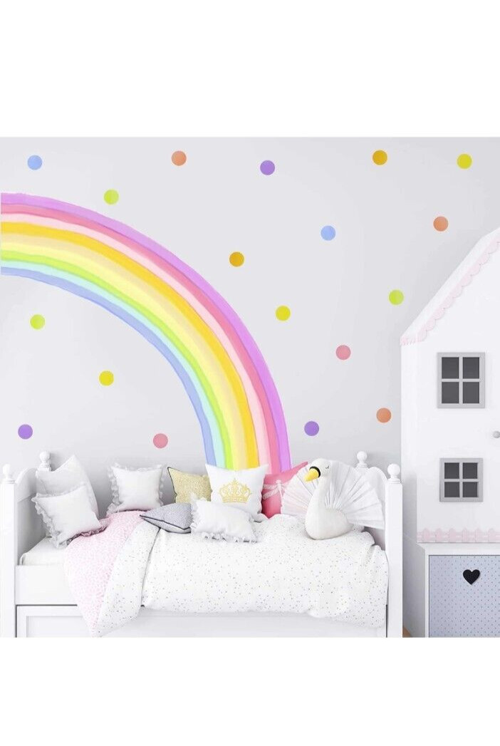 Extra Large Rainbow Wall Decal Colorful Rainbow Polka Dot Wall Decals 84×42 Inch