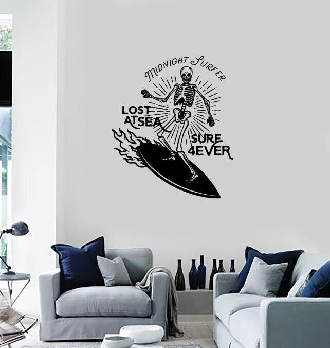 Vinyl Decal Wall Sticker Words Lettering Live Love Surf Skeleton Surfer (n1302)