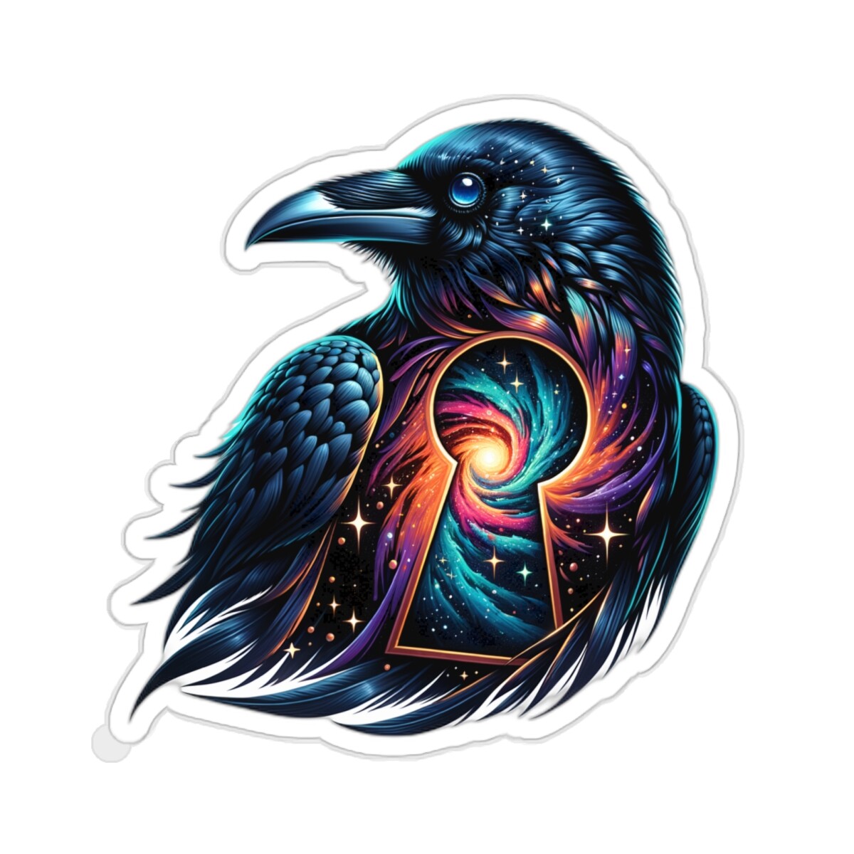 Sticker American Traditional Raven Bird Key to Universe Galaxy 2×2 3×3 4×4 6×6